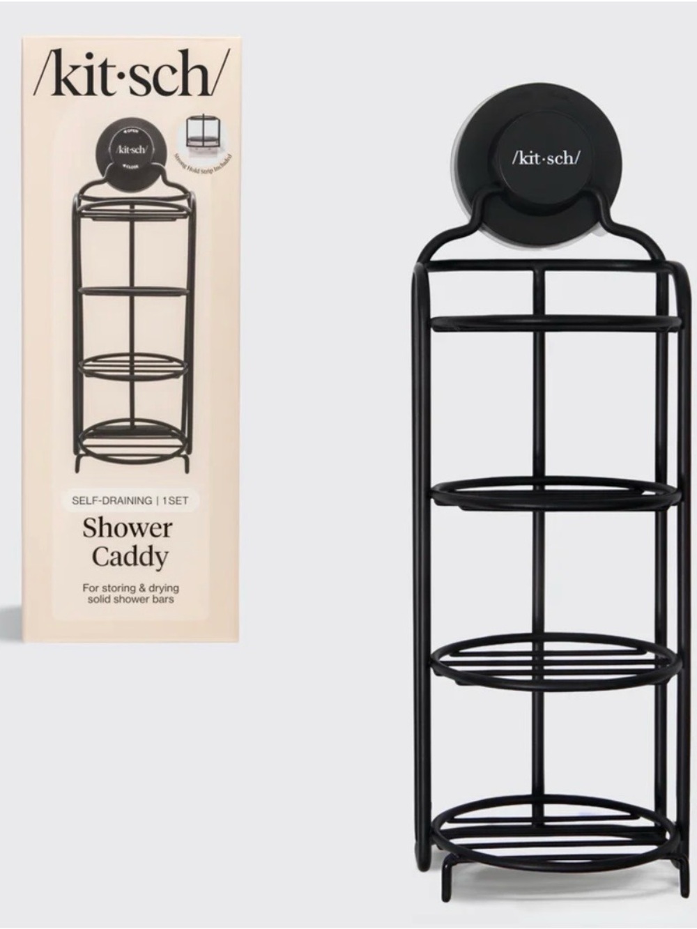 Kitsch Black Three-Tier Self-Draining Shower Caddy